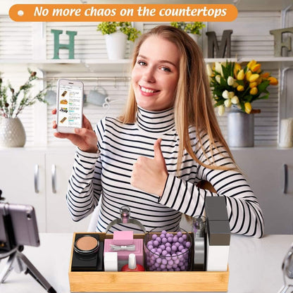 Bathroom Vanity Tray Organizer Bamboo, Small Wood Tray for Counter Kicthen Drawer, Rectangular Toilet Paper Storage Basket Box, Guest Sink Tray Decor, Bathroom Accessories 15" X 6" X 2.5"