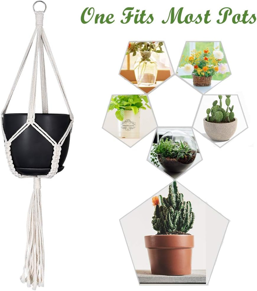 Macrame Plant Hangers, Hanging Planters Set of 3 with 3 Hooks, Hanging Planters for Indoor and Outdoor Plant Décor, (Same Size)