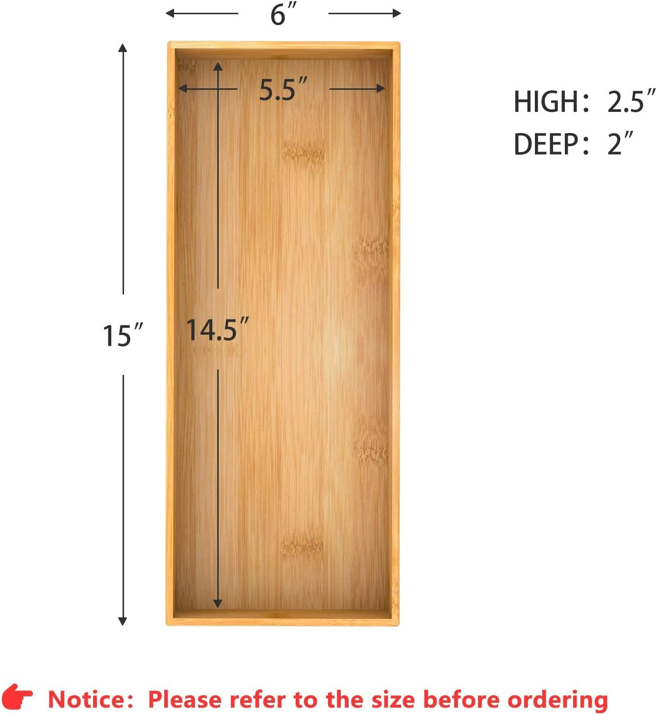 Bathroom Vanity Tray Organizer Bamboo, Small Wood Tray for Counter Kicthen Drawer, Rectangular Toilet Paper Storage Basket Box, Guest Sink Tray Decor, Bathroom Accessories 15" X 6" X 2.5"