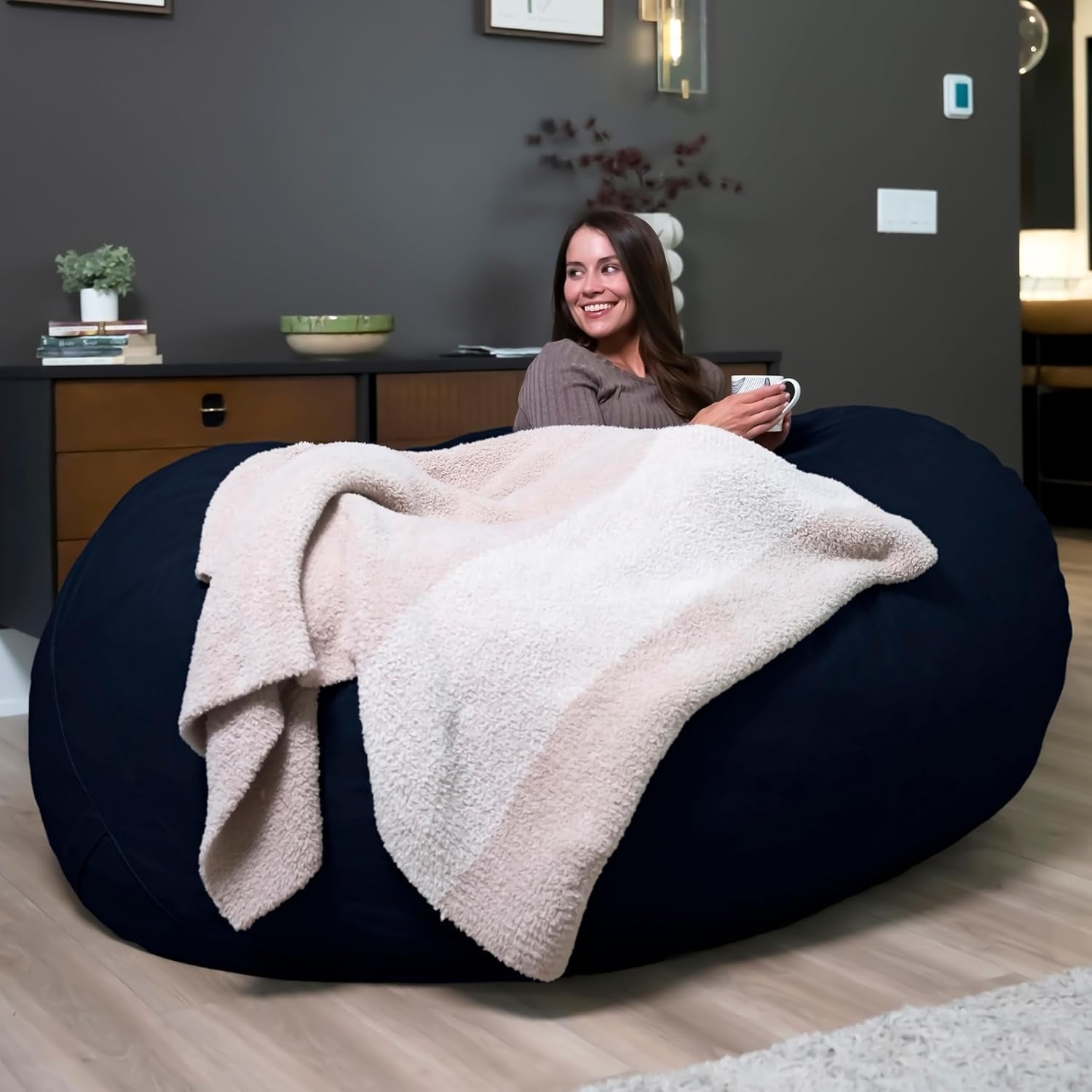 Fuf XL Foam Filled Bean Bag Chair with Removable Cover, Cobalt Lenox, Durable Woven Polyester, 5 Feet Giant