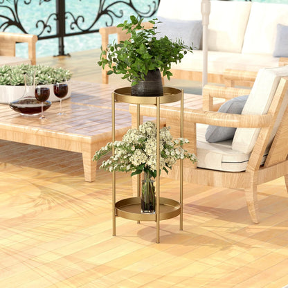 Plant Stand Indoor Outdoor - Flower Pot Holder Metal Plant Rack Organizer, 2 Tiers Tall Plant Display Storage Shelf Table for Home Garden Patio Bathroom Office Living Room Balcony Corner (Gold)