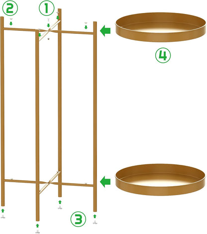 Plant Stand Indoor Outdoor - Flower Pot Holder Metal Plant Rack Organizer, 2 Tiers Tall Plant Display Storage Shelf Table for Home Garden Patio Bathroom Office Living Room Balcony Corner (Gold)